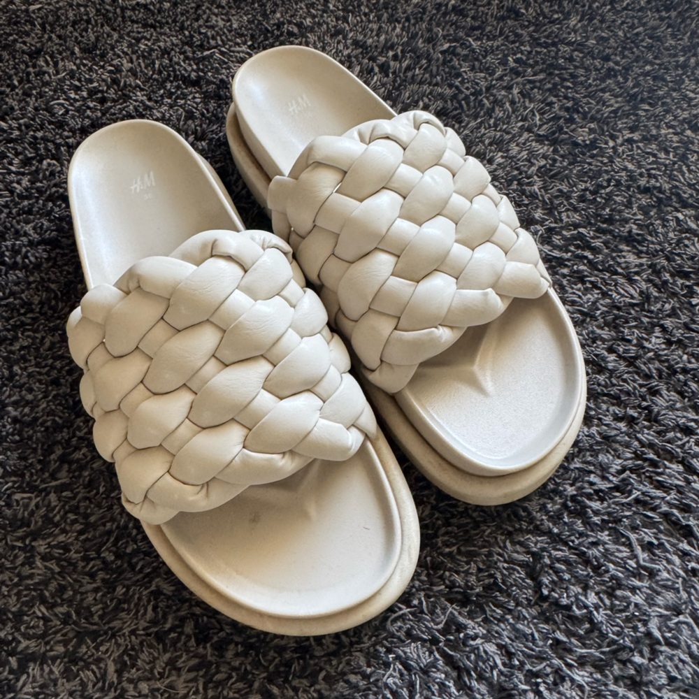 H&M Off-White Braided Slide Sandals